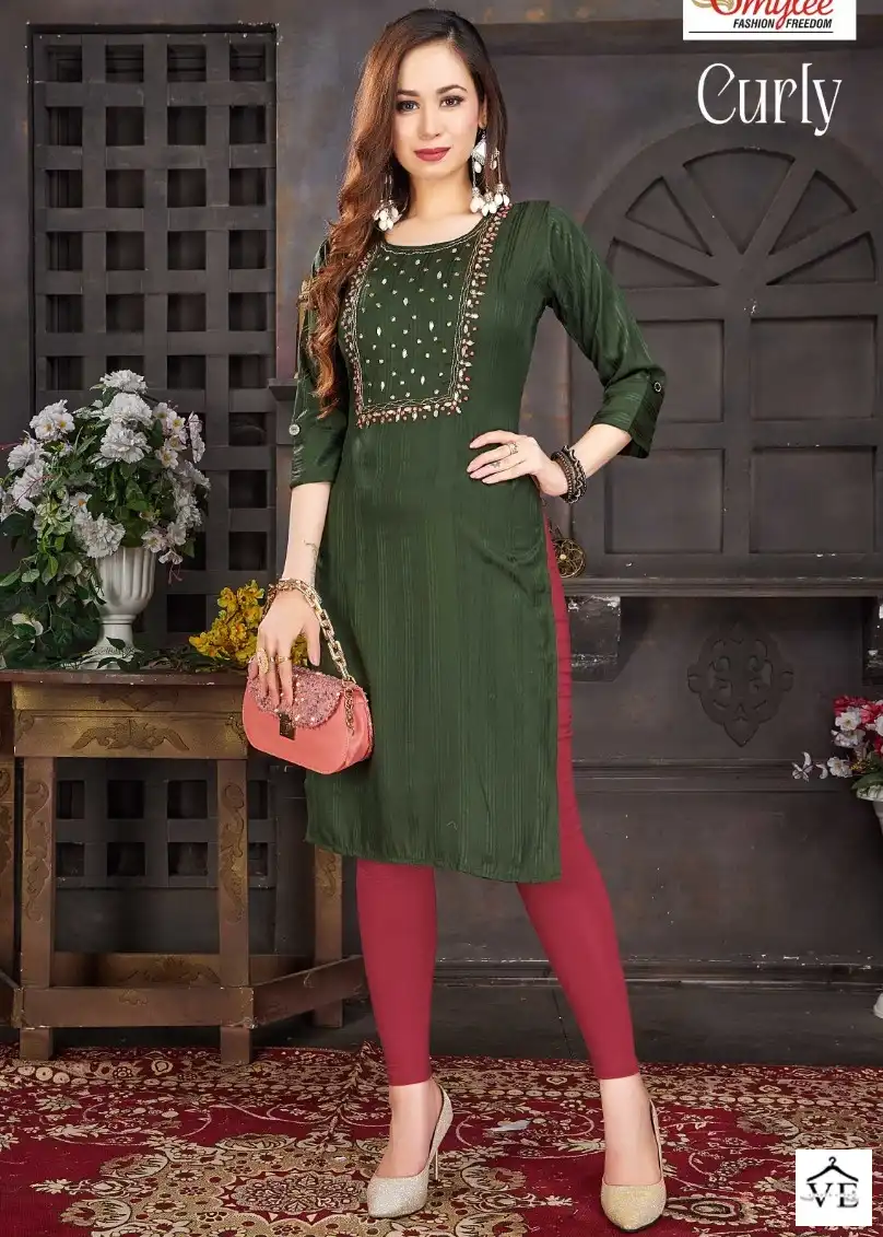 Rung Curly Heavy Rayon Wholesale Designer Kurtis Catalog — Wholesale Kurtis, MPA wholesale from Surat — view 1