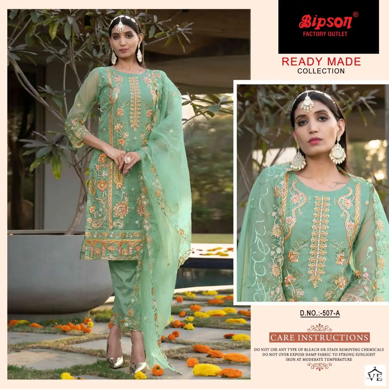 Bipson Ds No 507 Pure Organza Wholesale Designer Readymade Salwar Suit Catalog — Wholesale Salwar Suits, MPA wholesale from Surat — view 3