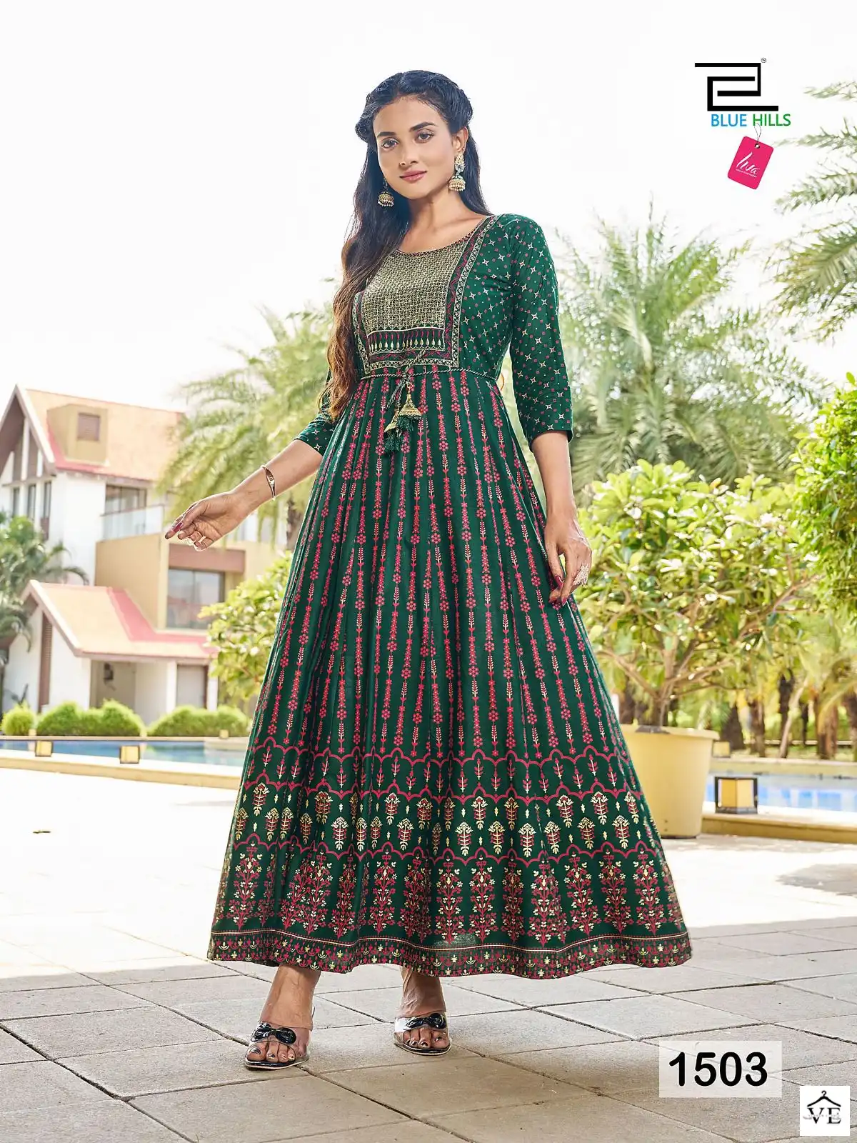 Blue Hills Diwali Night Vol 15 Rayon 14 Kg Wholesale Long Gowns Catalog — Wholesale Kurtis, Blue Hills wholesale from Surat — view 3