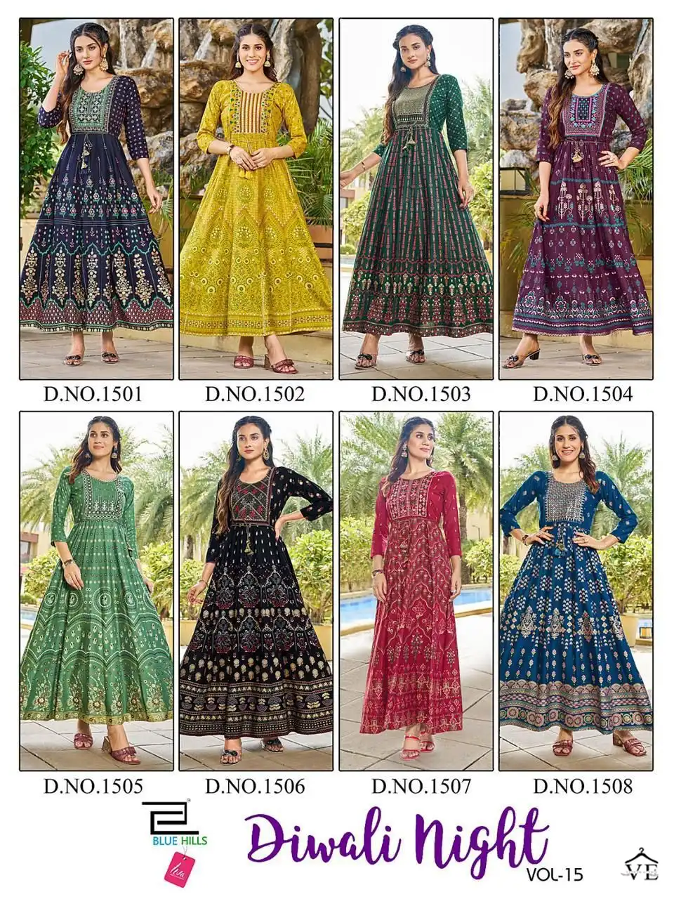 Blue Hills Diwali Night Vol 15 Rayon 14 Kg Wholesale Long Gowns Catalog — Wholesale Kurtis, Blue Hills wholesale from Surat — view 10