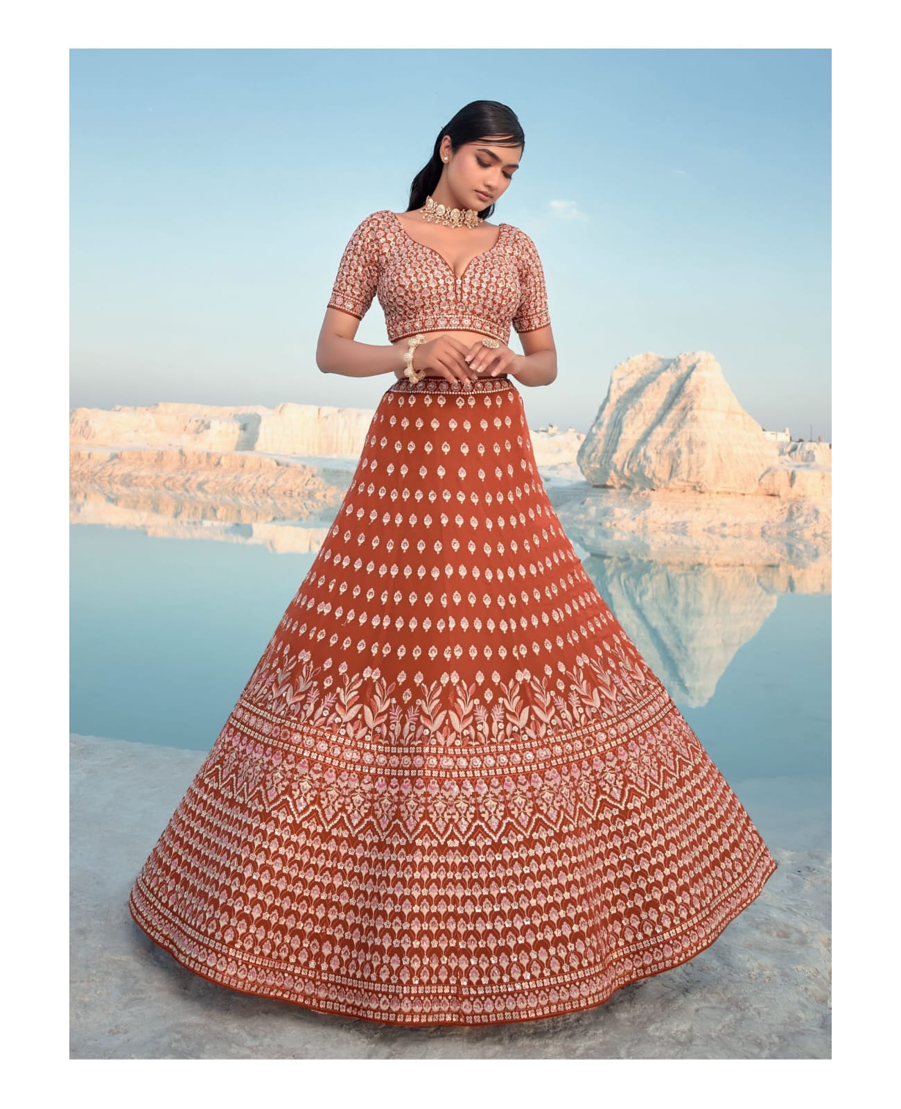 Navkaar Elements Pure Georgette Wholesale Bridal Lehenga Catalog — Wholesale Lehenga, MPA wholesale from Surat - Gallery Image 3