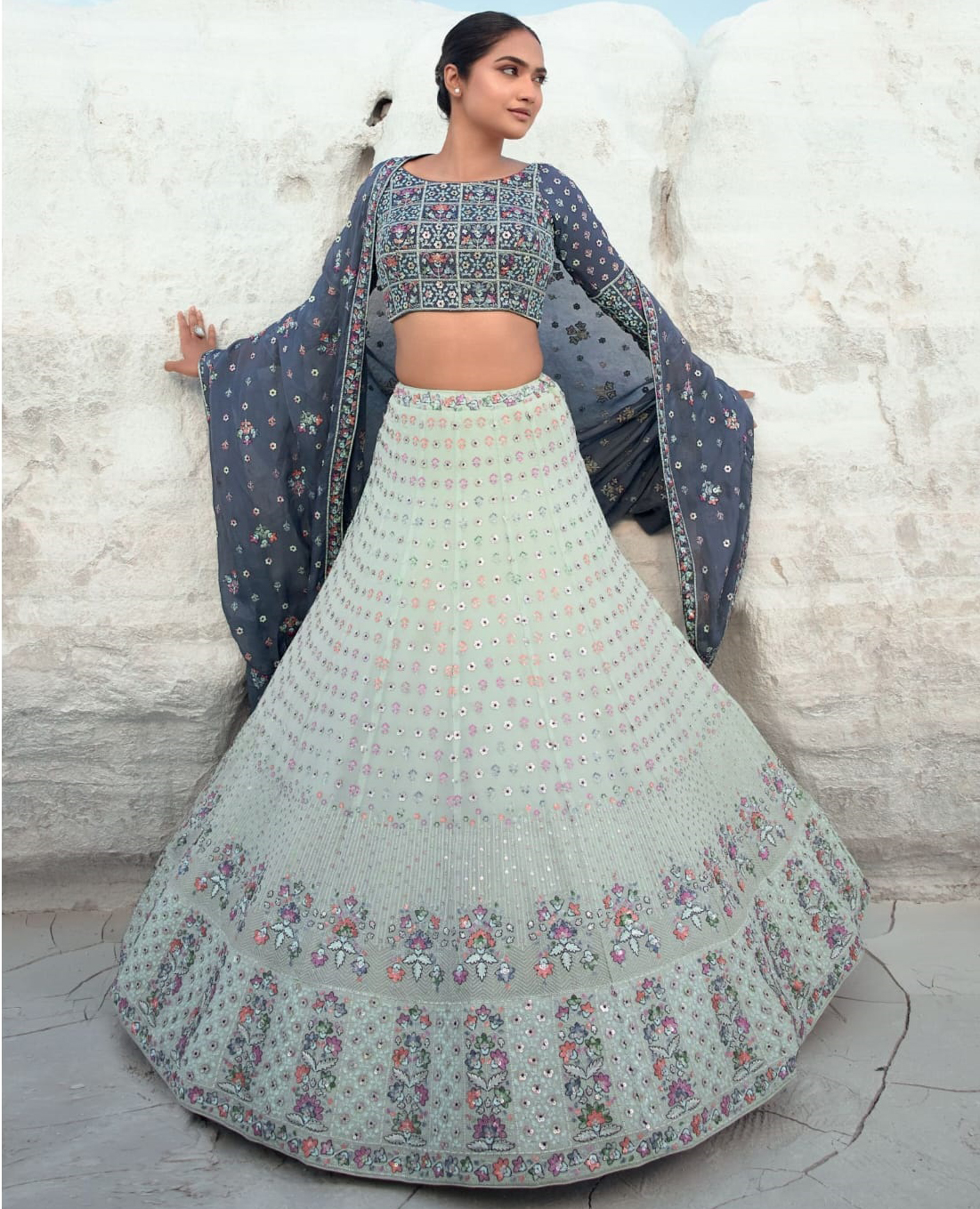Navkaar Elements Pure Georgette Wholesale Bridal Lehenga Catalog — Wholesale Lehenga, MPA wholesale from Surat — view 1