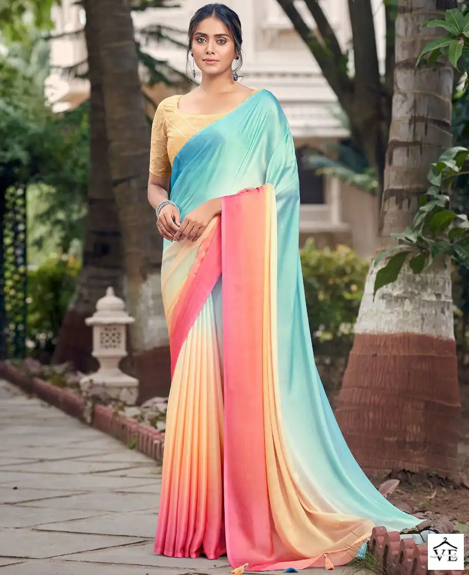 Kashvi Creation Eliza Soft Satin Wholesale Fancy Sarees Catalog — Wholesale Sarees, Kashvi Creation wholesale from Surat — view 1