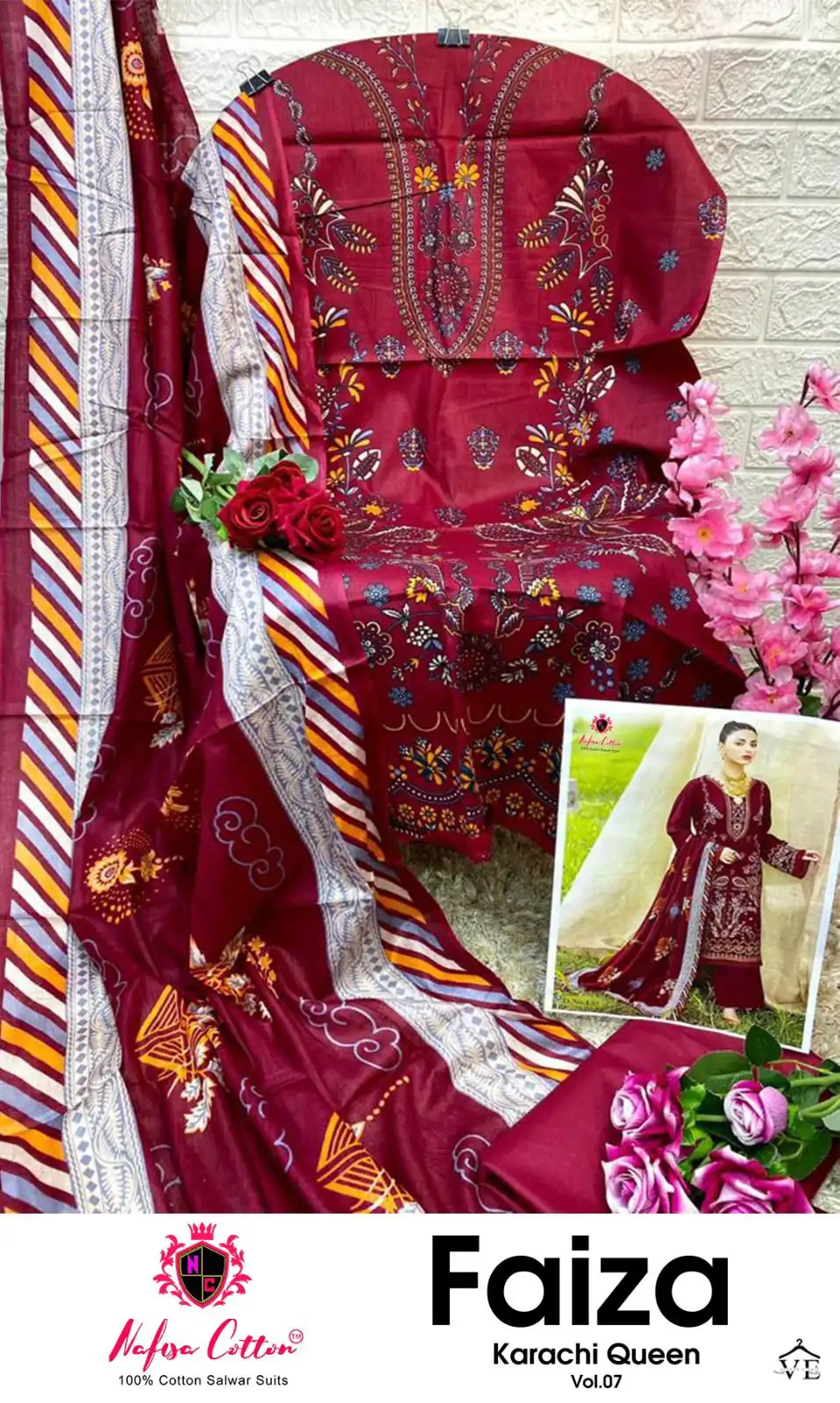 Nafisa Faiza Karachi Queen Vol 7 Cotton Wholesale Pakistani Salwar Suit Catalog — Wholesale Salwar Suits, MPA wholesale from Surat - Gallery Image 5
