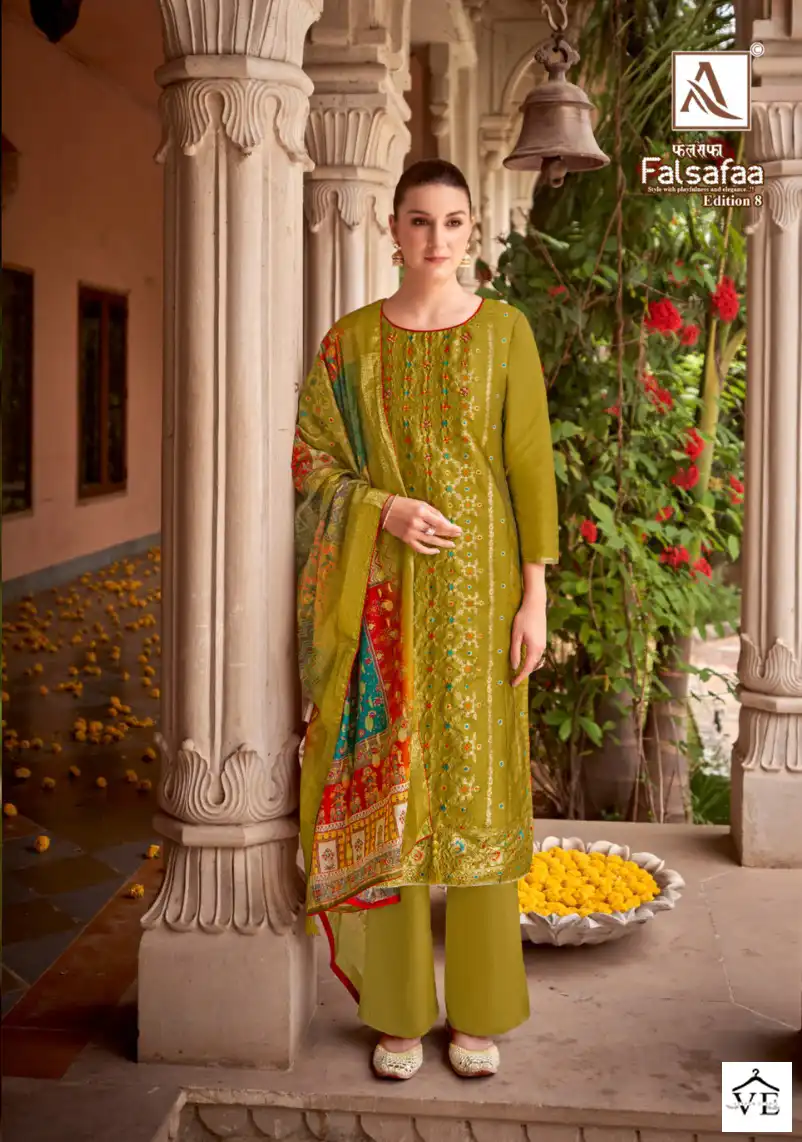 Alok Suits Falsafaa Edition Vol 8 Jacquard Wholesale Fancy Hand Work Designer Salwar Suit Catalog — Wholesale Salwar Suits, MPA wholesale from Surat - Gallery Image 3