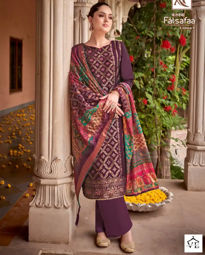 Alok Suits Falsafaa Edition Vol 8 Jacquard Wholesale Fancy Hand Work Designer Salwar Suit Catalog — Wholesale Salwar Suits, MPA wholesale from Surat — view 1