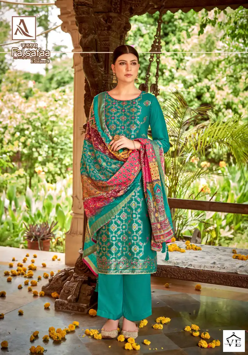 Alok Suits Falsafaa Edition Vol 8 Jacquard Wholesale Fancy Hand Work Designer Salwar Suit Catalog — Wholesale Salwar Suits, MPA wholesale from Surat - Gallery Image 5