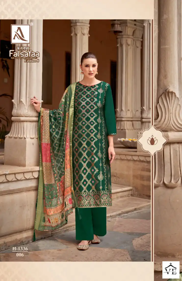 Alok Suits Falsafaa Edition Vol 8 Jacquard Wholesale Fancy Hand Work Designer Salwar Suit Catalog — Wholesale Salwar Suits, MPA wholesale from Surat - Gallery Image 6