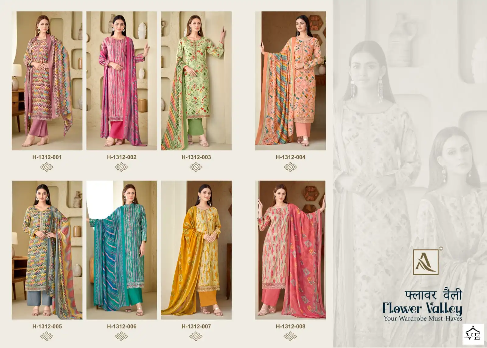 Alok Suits Flower Valley Viscose Wholesale Hand Work Salwar Suit Catalog — Wholesale Salwar Suits, MPA wholesale from Surat — view 9