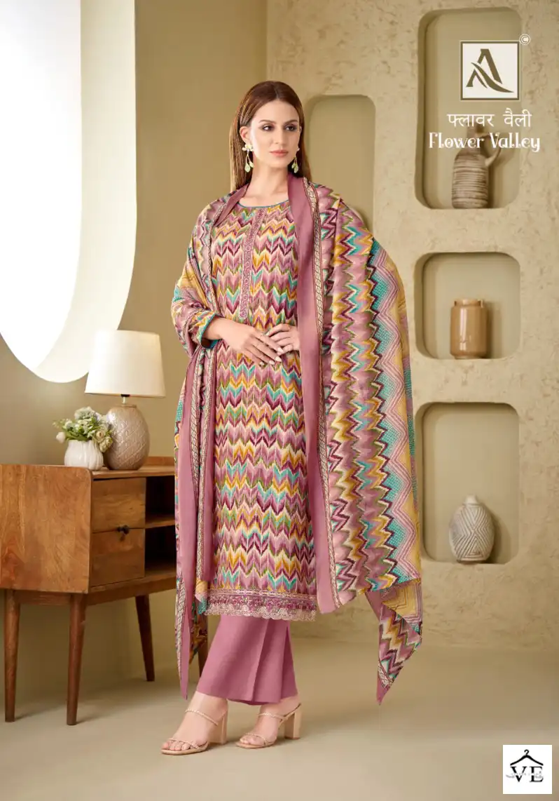 Alok Suits Flower Valley Viscose Wholesale Hand Work Salwar Suit Catalog — Wholesale Salwar Suits, MPA wholesale from Surat - Gallery Image 3