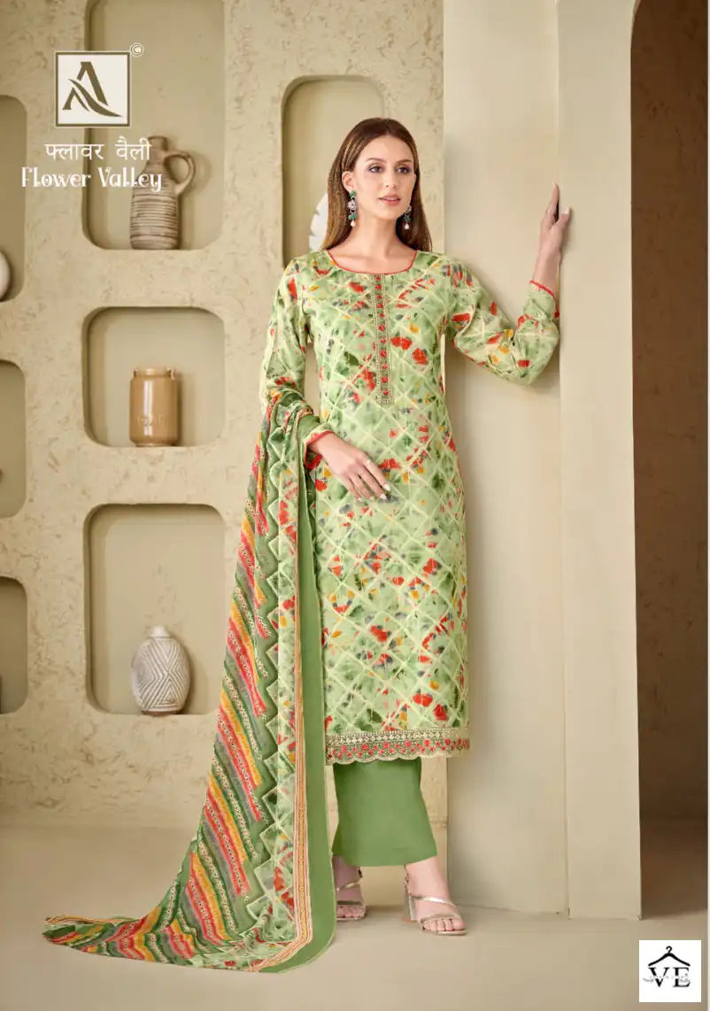 Alok Suits Flower Valley Viscose Wholesale Hand Work Salwar Suit Catalog — Wholesale Salwar Suits, MPA wholesale from Surat - Gallery Image 4