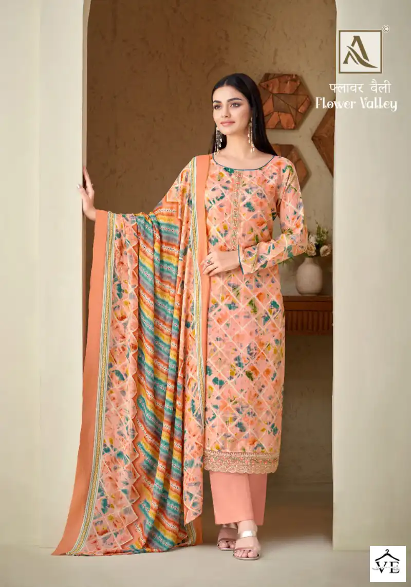 Alok Suits Flower Valley Viscose Wholesale Hand Work Salwar Suit Catalog — Wholesale Salwar Suits, MPA wholesale from Surat - Gallery Image 5