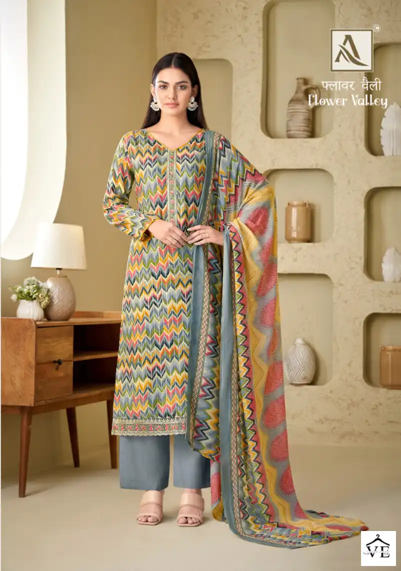 Alok Suits Flower Valley Viscose Wholesale Hand Work Salwar Suit Catalog — Wholesale Salwar Suits, MPA wholesale from Surat - Gallery Image 6