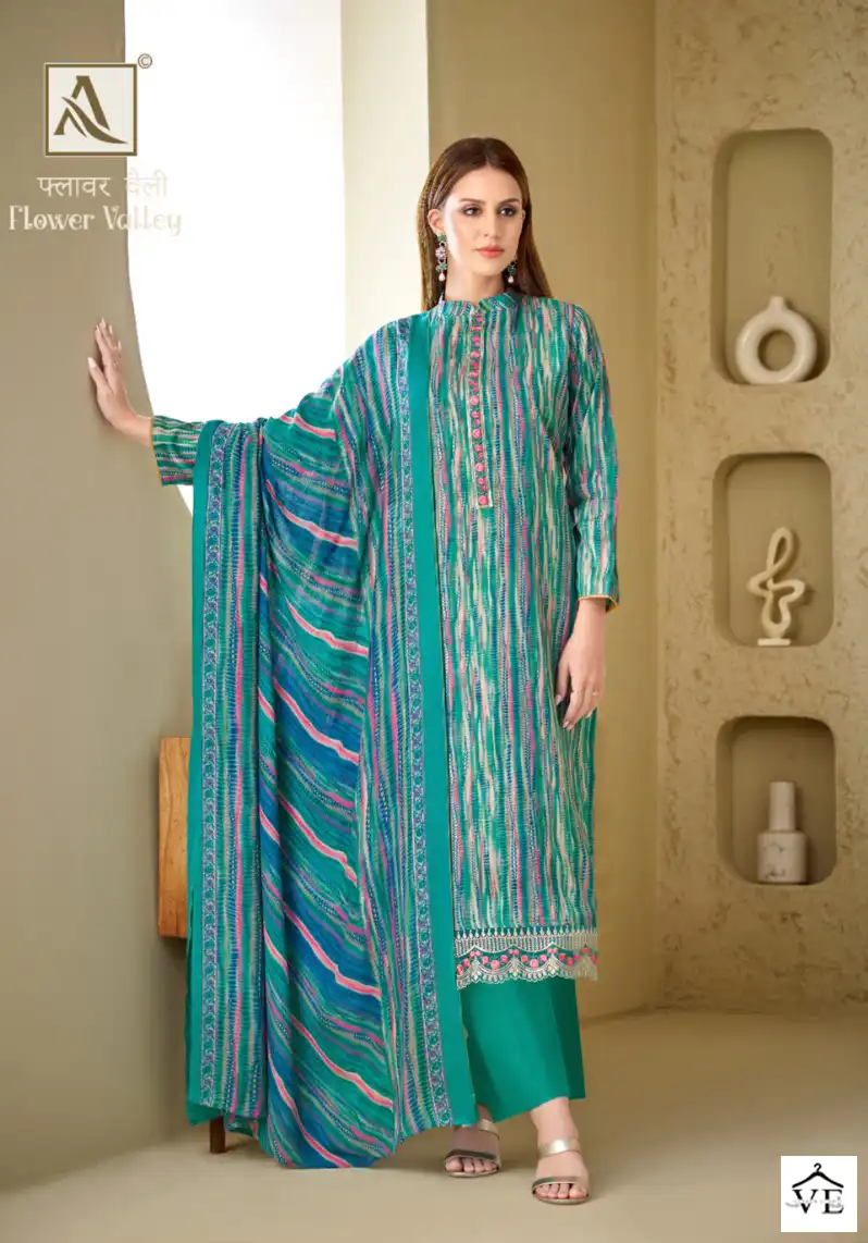 Alok Suits Flower Valley Viscose Wholesale Hand Work Salwar Suit Catalog — Wholesale Salwar Suits, MPA wholesale from Surat - Gallery Image 7