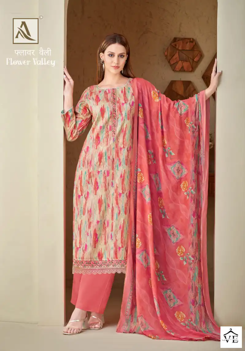 Alok Suits Flower Valley Viscose Wholesale Hand Work Salwar Suit Catalog — Wholesale Salwar Suits, MPA wholesale from Surat - Gallery Image 8