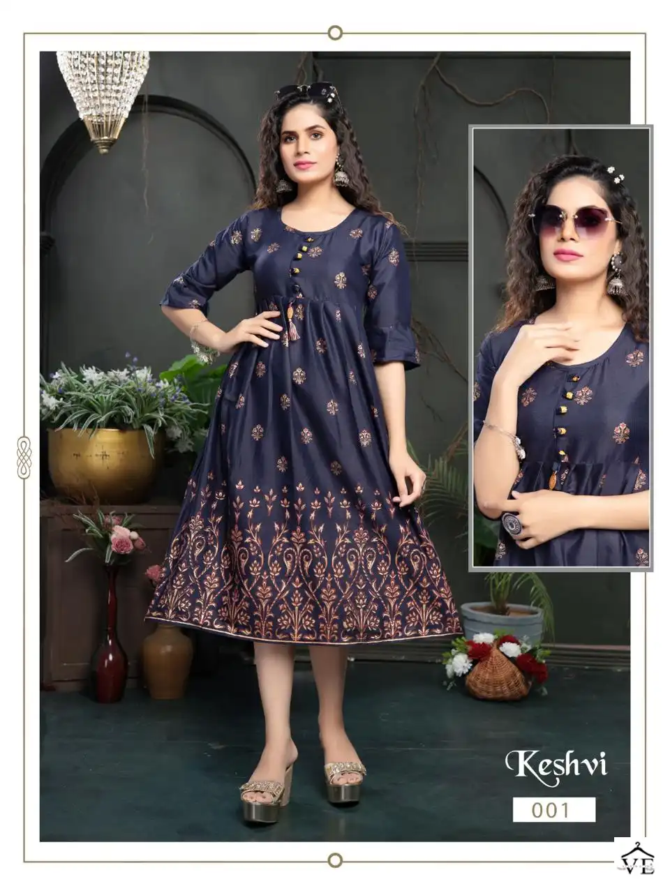 Vardan Ethnic Golden Keshvi Rayon Wholesale Long Kurtis Catalog — Wholesale Kurtis, MPA wholesale from Surat - Gallery Image 2