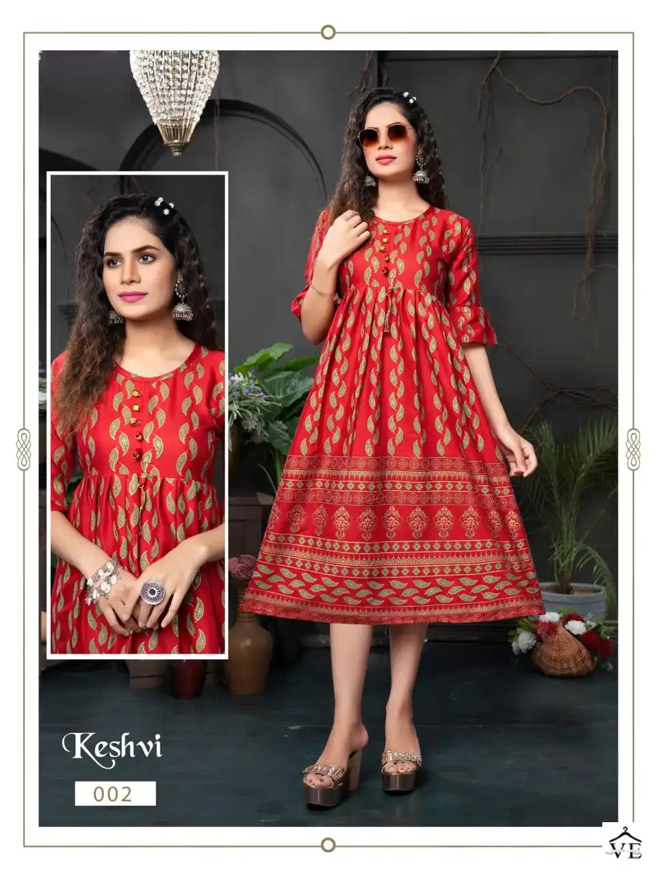 Vardan Ethnic Golden Keshvi Rayon Wholesale Long Kurtis Catalog — Wholesale Kurtis, MPA wholesale from Surat - Gallery Image 3