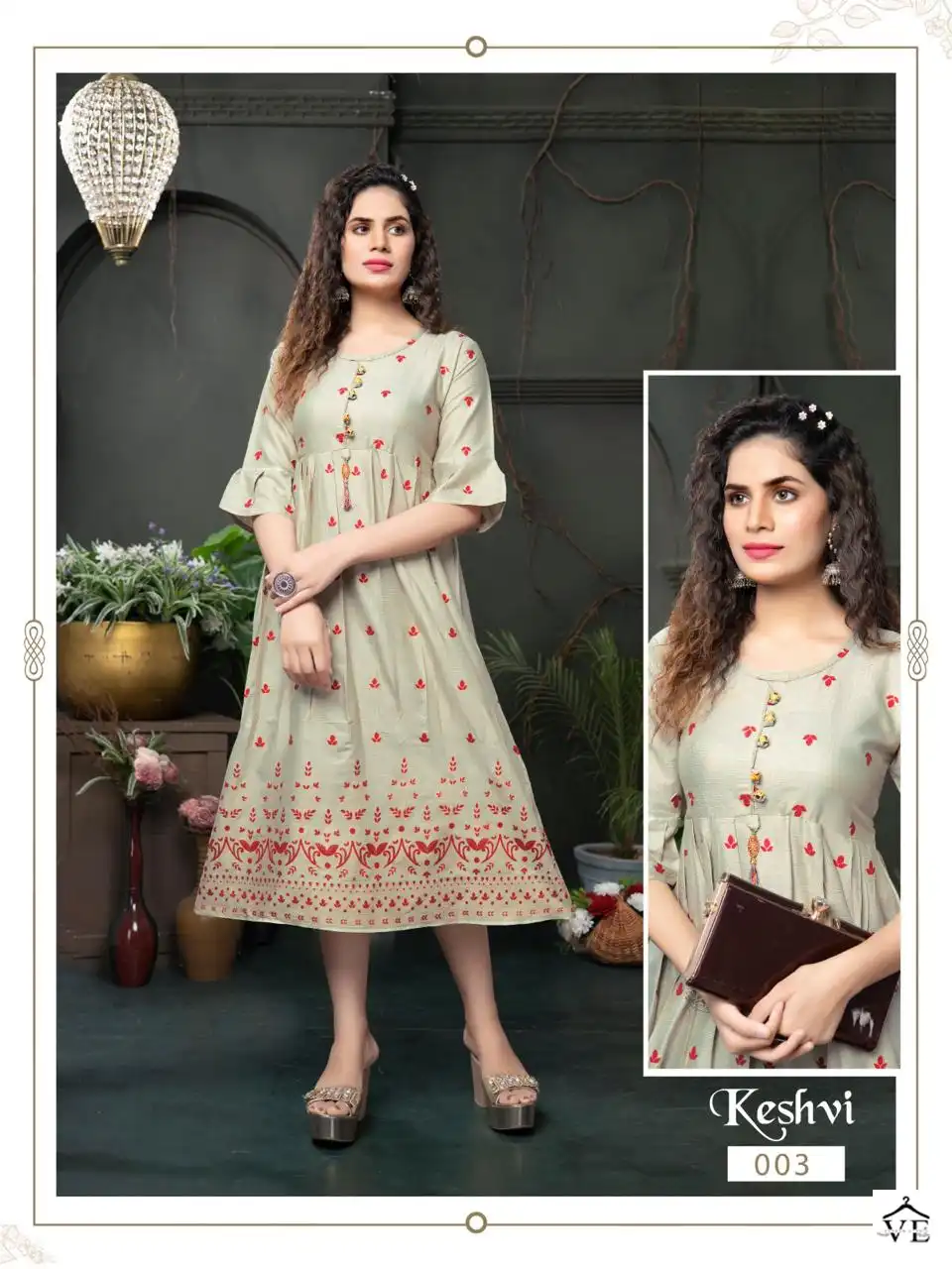 Vardan Ethnic Golden Keshvi Rayon Wholesale Long Kurtis Catalog — Wholesale Kurtis, MPA wholesale from Surat - Gallery Image 4