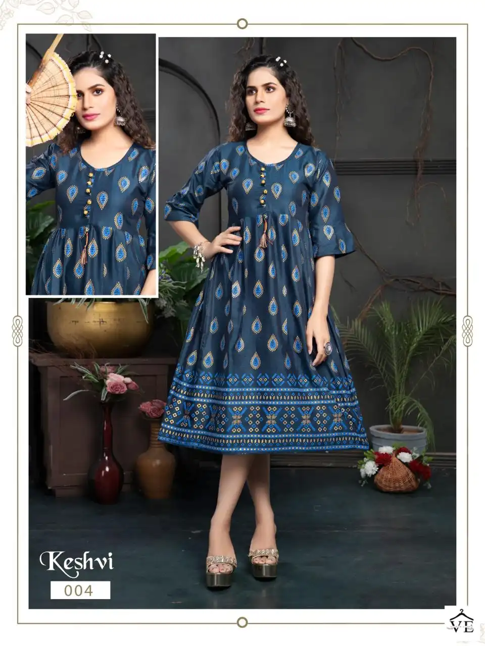Vardan Ethnic Golden Keshvi Rayon Wholesale Long Kurtis Catalog — Wholesale Kurtis, MPA wholesale from Surat - Gallery Image 5