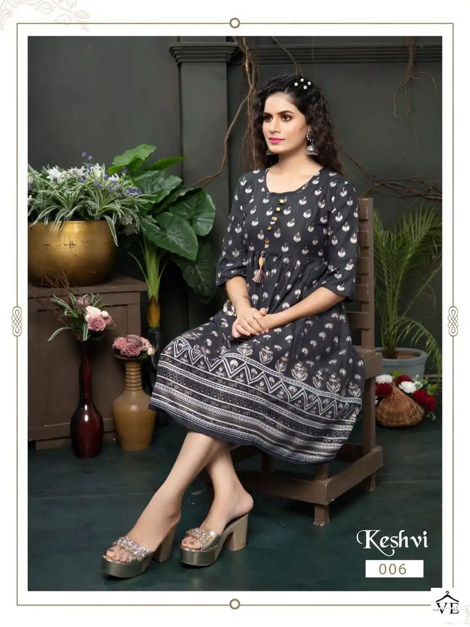 Vardan Ethnic Golden Keshvi Rayon Wholesale Long Kurtis Catalog — Wholesale Kurtis, MPA wholesale from Surat - Gallery Image 7
