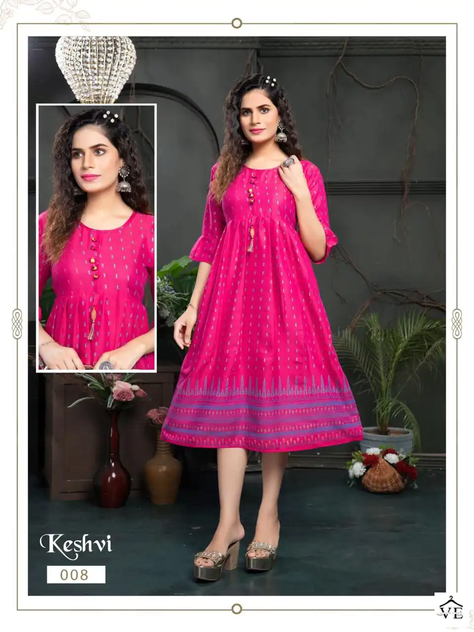 Vardan Ethnic Golden Keshvi Rayon Wholesale Long Kurtis Catalog — Wholesale Kurtis, MPA wholesale from Surat - Gallery Image 9