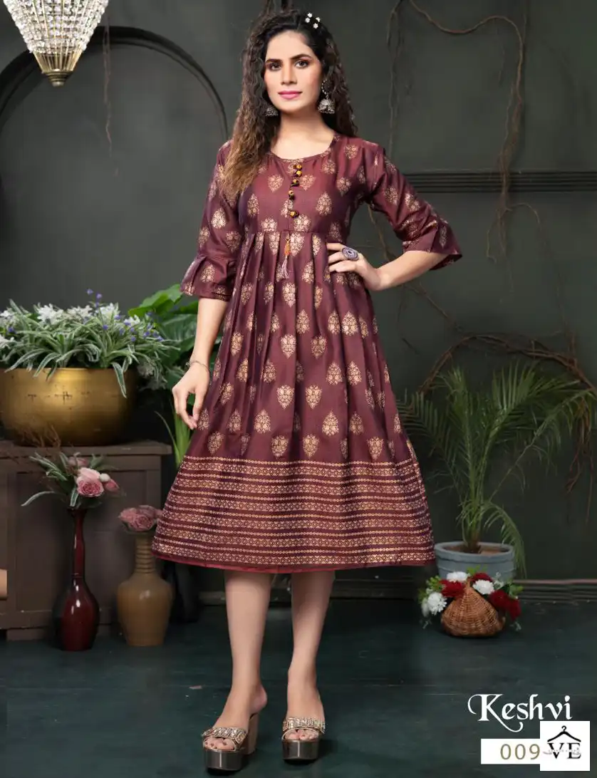 Vardan Ethnic Golden Keshvi Rayon Wholesale Long Kurtis Catalog — Wholesale Kurtis, MPA wholesale from Surat — view 1