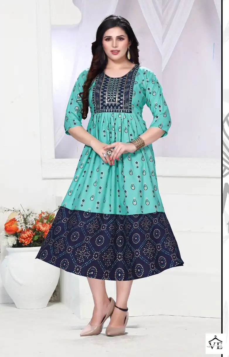 Vardan Ethnic Golden Miss Wow 2 Heavy Rayon 14 Kg Wholesale Long Kurtis Catalog — Wholesale Kurtis, MPA wholesale from Surat - Gallery Image 2