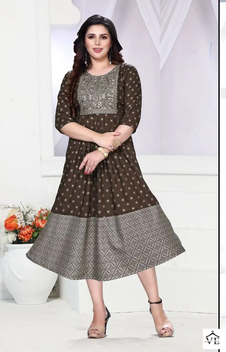 Vardan Ethnic Golden Miss Wow 2 Heavy Rayon 14 Kg Wholesale Long Kurtis Catalog — Wholesale Kurtis, MPA wholesale from Surat - Gallery Image 4