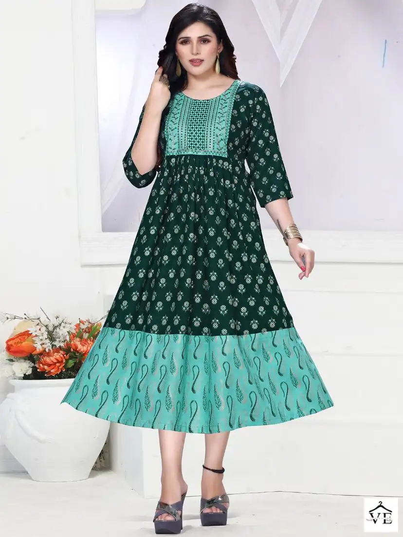 Vardan Ethnic Golden Miss Wow 2 Heavy Rayon 14 Kg Wholesale Long Kurtis Catalog — Wholesale Kurtis, MPA wholesale from Surat — view 1