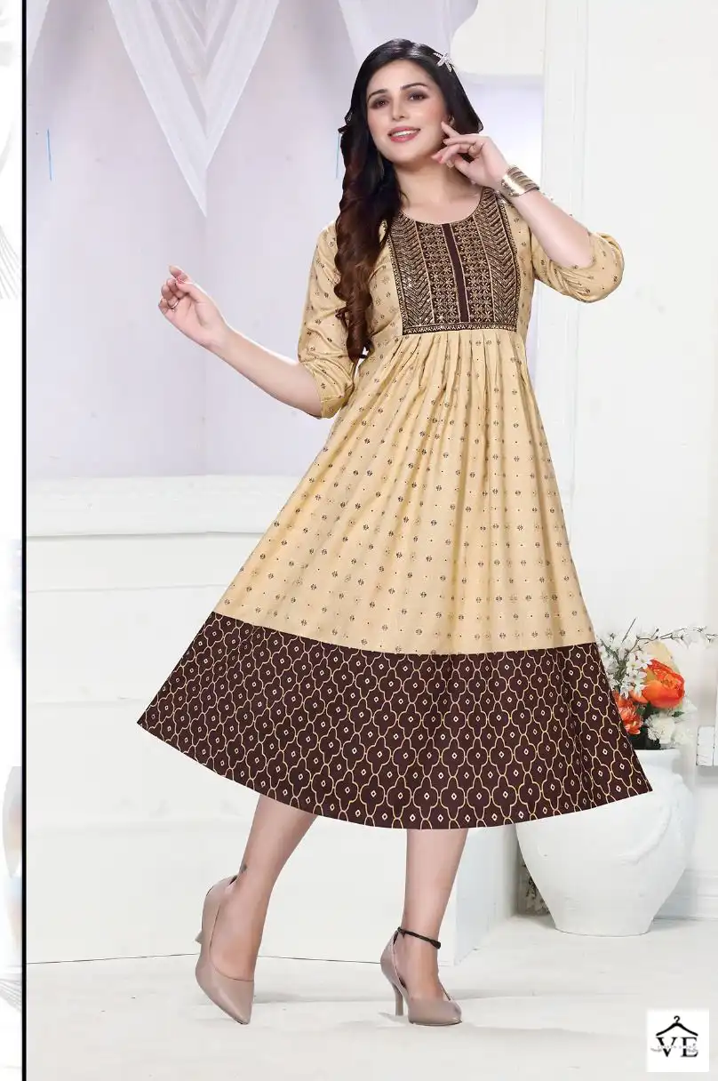 Vardan Ethnic Golden Miss Wow 2 Heavy Rayon 14 Kg Wholesale Long Kurtis Catalog — Wholesale Kurtis, MPA wholesale from Surat - Gallery Image 8