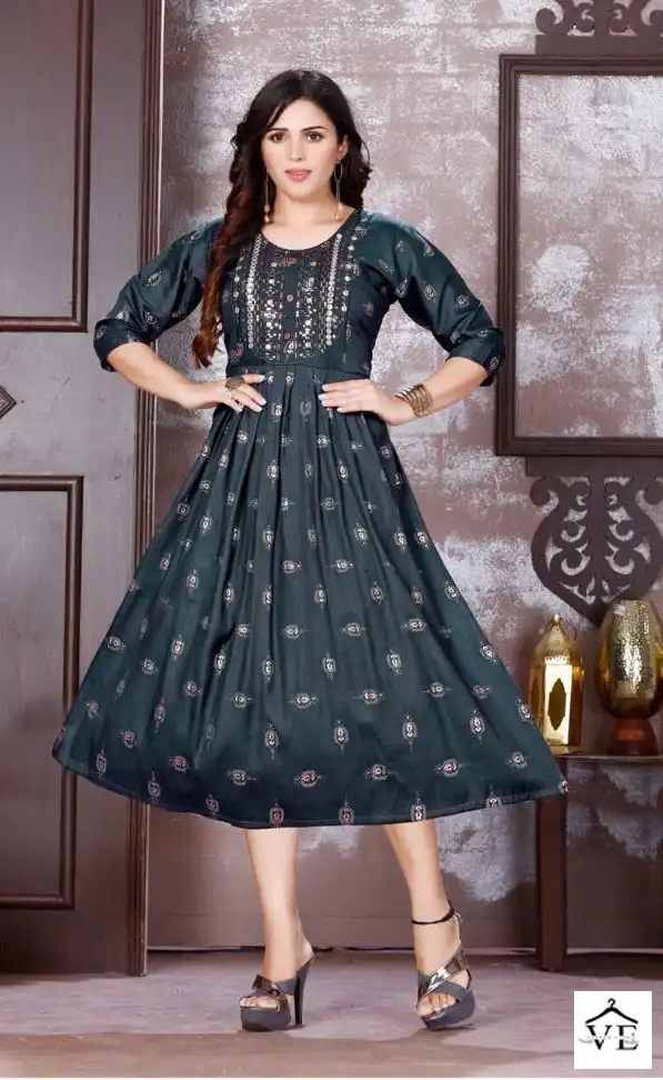 Vardan Ethnic Golden Instyle 14 Kg Bombay Rayon Wholesale Long Kurtis Catalog — Wholesale Kurtis, MPA wholesale from Surat - Gallery Image 3