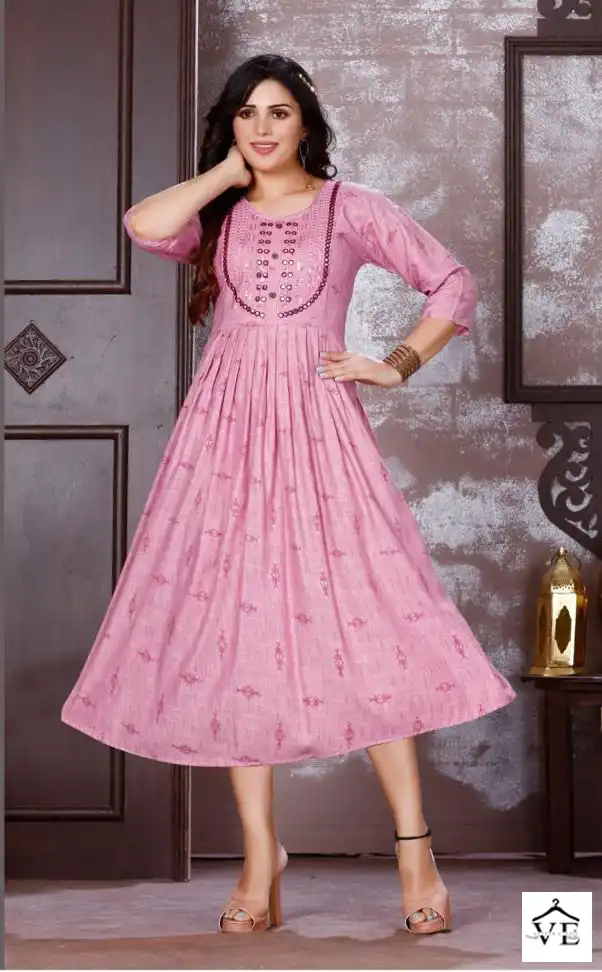 Vardan Ethnic Golden Instyle 14 Kg Bombay Rayon Wholesale Long Kurtis Catalog — Wholesale Kurtis, MPA wholesale from Surat - Gallery Image 5
