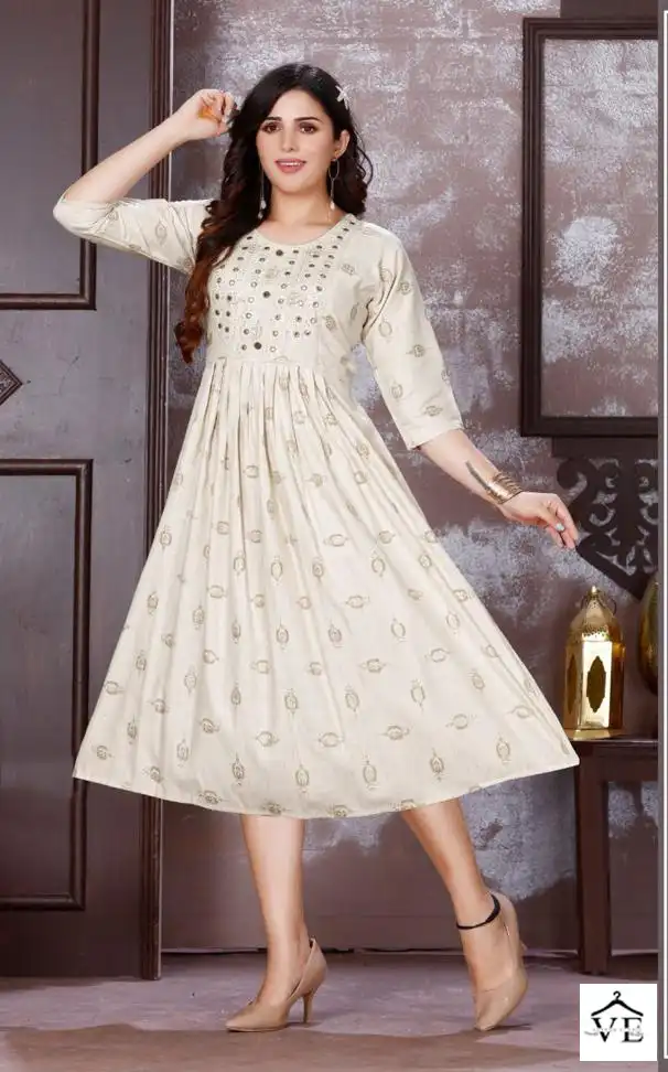 Vardan Ethnic Golden Instyle 14 Kg Bombay Rayon Wholesale Long Kurtis Catalog — Wholesale Kurtis, MPA wholesale from Surat - Gallery Image 6
