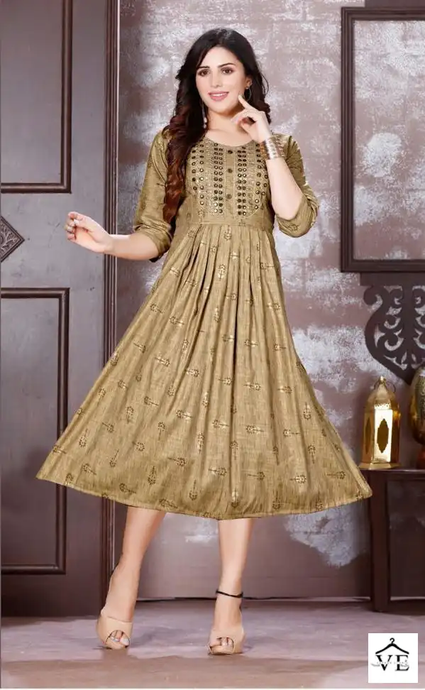 Vardan Ethnic Golden Instyle 14 Kg Bombay Rayon Wholesale Long Kurtis Catalog — Wholesale Kurtis, MPA wholesale from Surat - Gallery Image 8