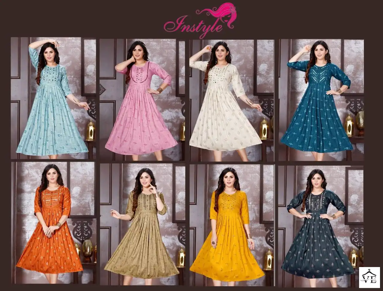 Vardan Ethnic Golden Instyle 14 Kg Bombay Rayon Wholesale Long Kurtis Catalog — Wholesale Kurtis, MPA wholesale from Surat — view 9