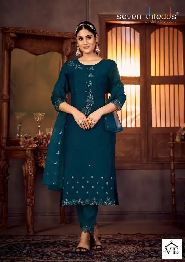 Seven Threads Gulmohar Viscose Silk Wholesale Readymade Salwar Suit Catalog — Wholesale Salwar Suits, MPA wholesale from Surat - Gallery Image 3