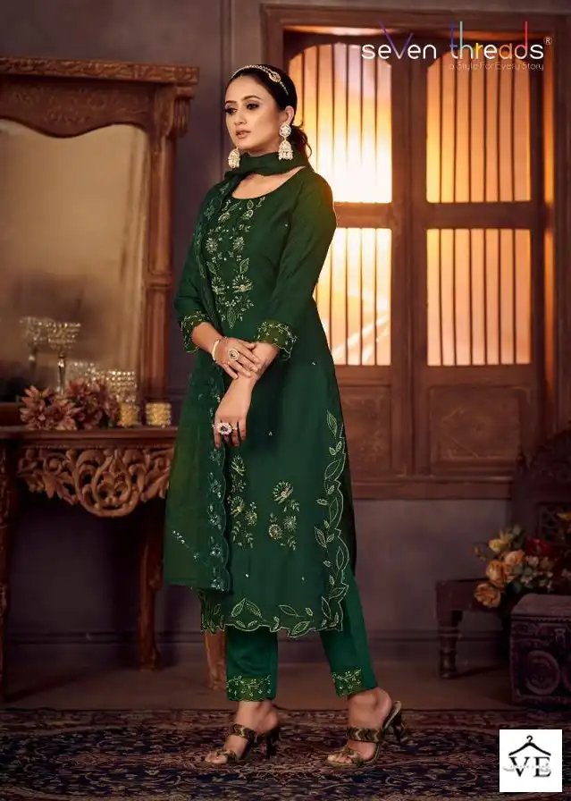 Seven Threads Gulmohar Viscose Silk Wholesale Readymade Salwar Suit Catalog — Wholesale Salwar Suits, MPA wholesale from Surat - Gallery Image 4