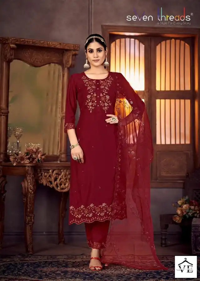 Seven Threads Gulmohar Viscose Silk Wholesale Readymade Salwar Suit Catalog — Wholesale Salwar Suits, MPA wholesale from Surat - Gallery Image 5