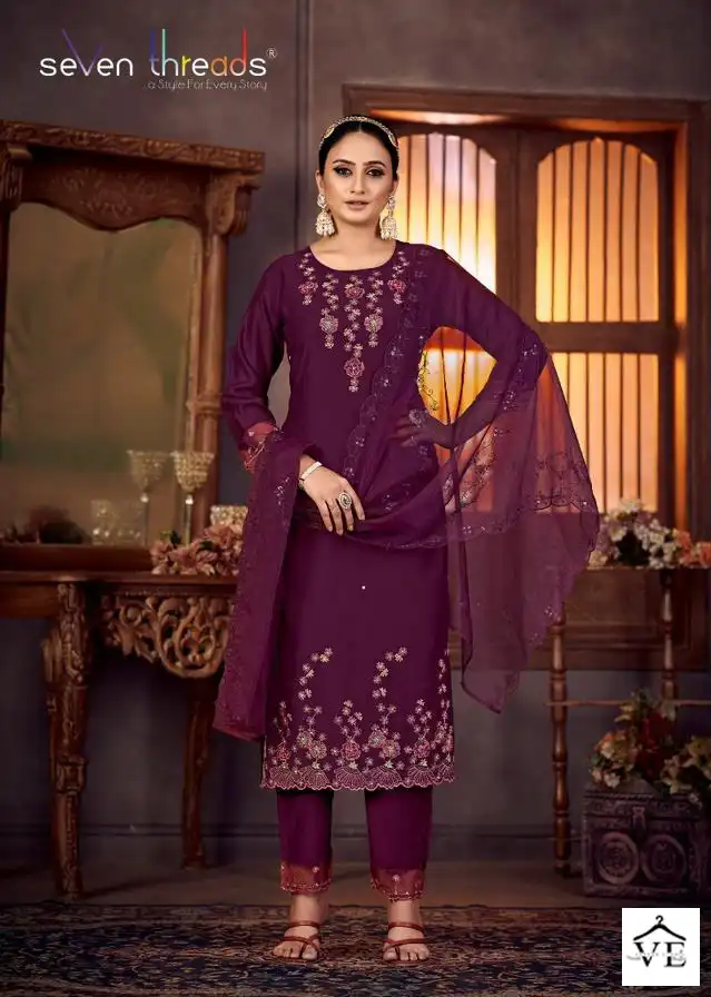 Seven Threads Gulmohar Viscose Silk Wholesale Readymade Salwar Suit Catalog — Wholesale Salwar Suits, MPA wholesale from Surat - Gallery Image 6