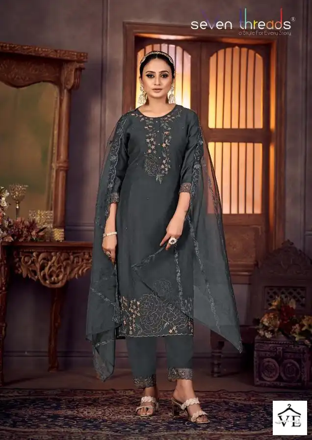 Seven Threads Gulmohar Viscose Silk Wholesale Readymade Salwar Suit Catalog — Wholesale Salwar Suits, MPA wholesale from Surat - Gallery Image 7