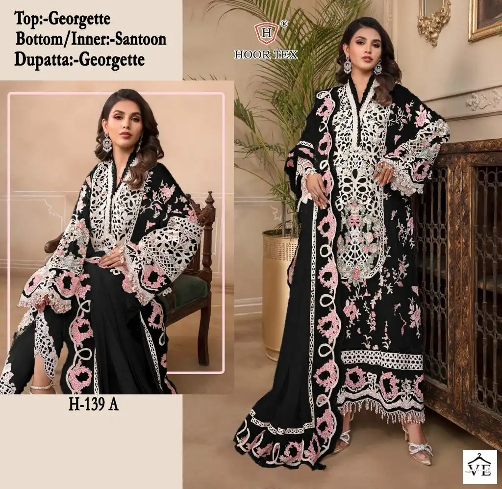 Hoor Tex H-139 Faux Georgette Wholesale Pakistani Suit Catalog — Wholesale Salwar Suits, MPA wholesale from Surat - Gallery Image 2