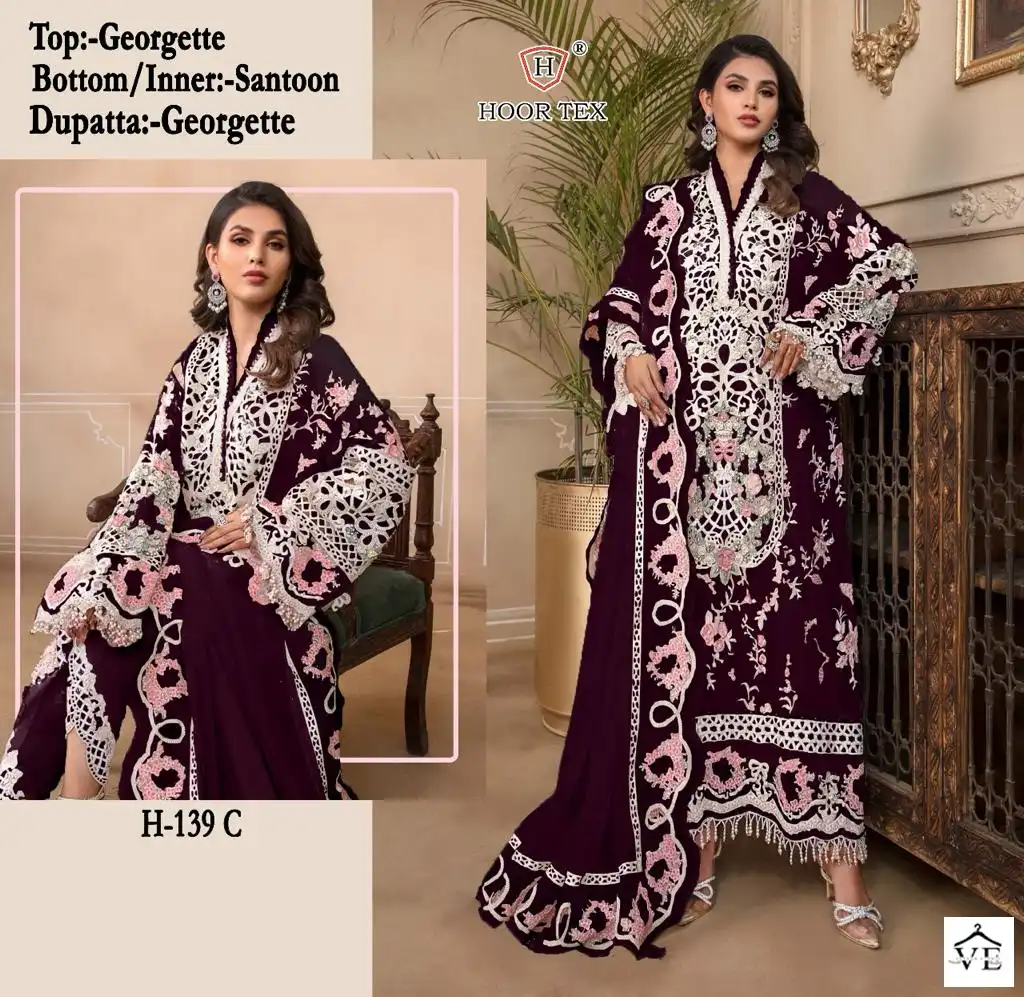 Hoor Tex H-139 Faux Georgette Wholesale Pakistani Suit Catalog — Wholesale Salwar Suits, MPA wholesale from Surat - Gallery Image 4