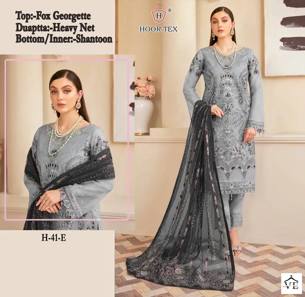 Hoor Tex H-41 Faux Georgette Wholesale Pakistani Suit Catalog — Wholesale Salwar Suits, MPA wholesale from Surat — view 2