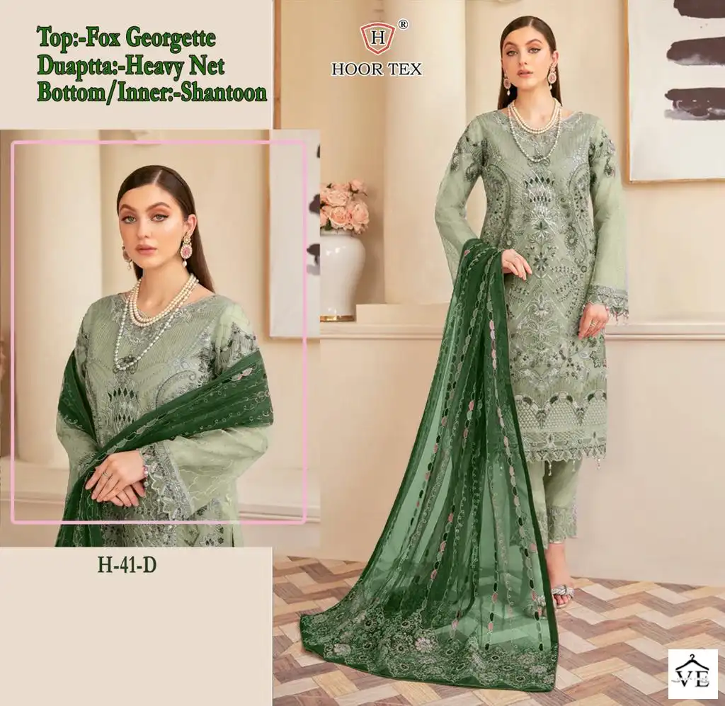 Hoor Tex H-41 Faux Georgette Wholesale Pakistani Suit Catalog — Wholesale Salwar Suits, MPA wholesale from Surat — view 3