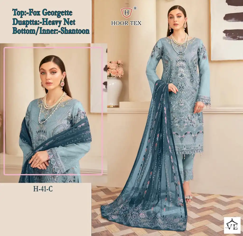 Hoor Tex H-41 Faux Georgette Wholesale Pakistani Suit Catalog — Wholesale Salwar Suits, MPA wholesale from Surat — view 4