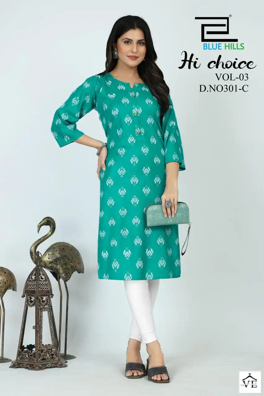 Blue Hills Hichoice Vol 3 Rayon 14 Kg Wholesale Fancy Kurtis Catalog — Wholesale Kurtis, Blue Hills wholesale from Surat - Gallery Image 2