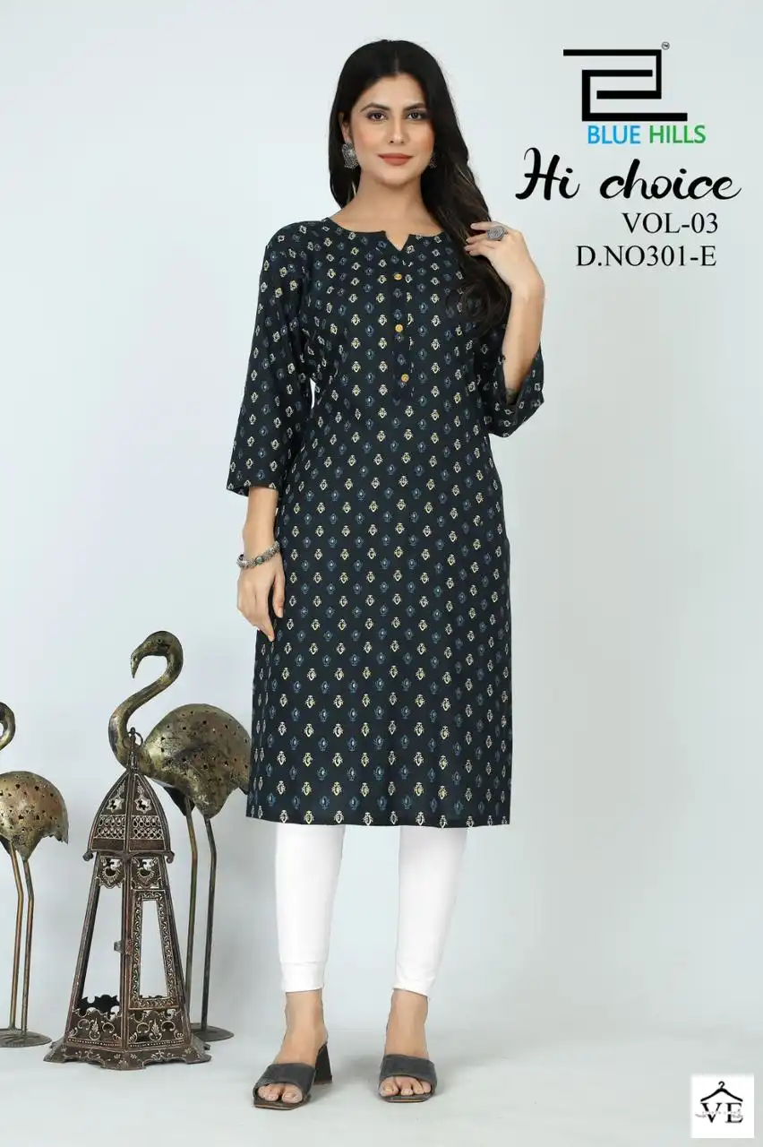 Blue Hills Hichoice Vol 3 Rayon 14 Kg Wholesale Fancy Kurtis Catalog — Wholesale Kurtis, Blue Hills wholesale from Surat - Gallery Image 3