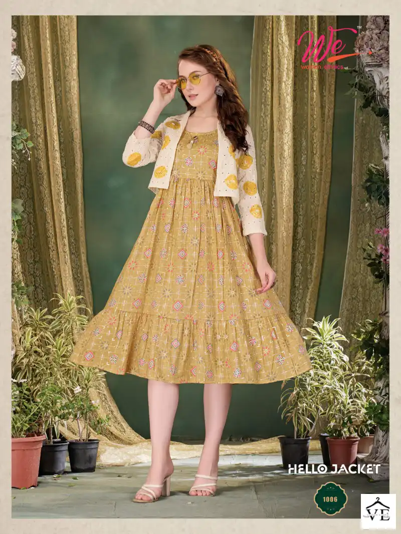 We Hello Jacket Pure Capsul Print Wholesale Long Kurti With Koti Catalog — Wholesale Kurtis, MPA wholesale from Surat - Gallery Image 4