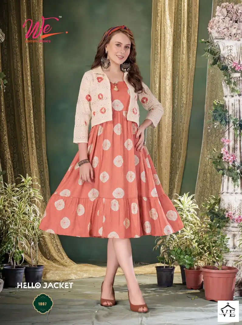 We Hello Jacket Pure Capsul Print Wholesale Long Kurti With Koti Catalog — Wholesale Kurtis, MPA wholesale from Surat - Gallery Image 3