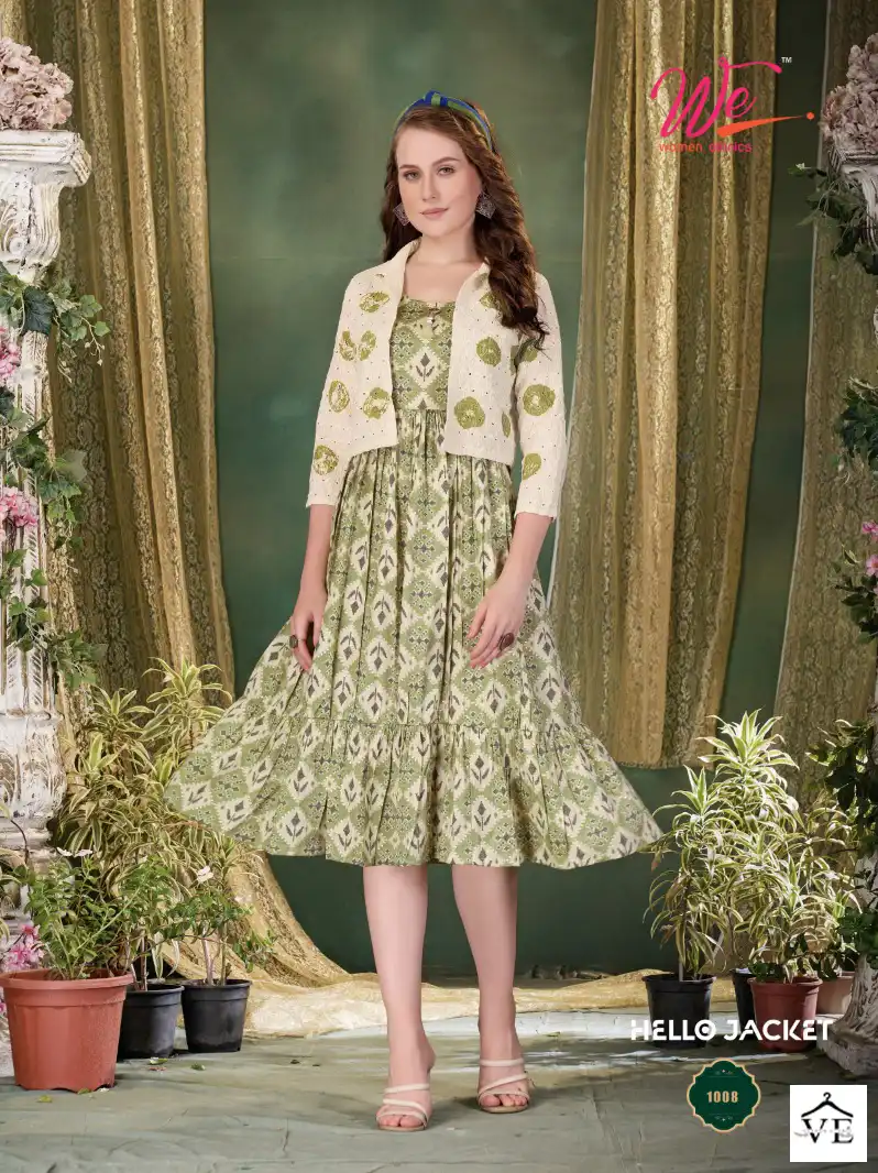 We Hello Jacket Pure Capsul Print Wholesale Long Kurti With Koti Catalog — Wholesale Kurtis, MPA wholesale from Surat - Gallery Image 2